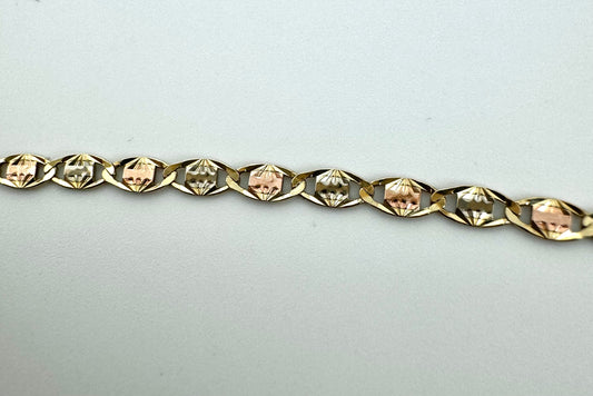 3-color diamond chain, 2.3mm, 10k gold.