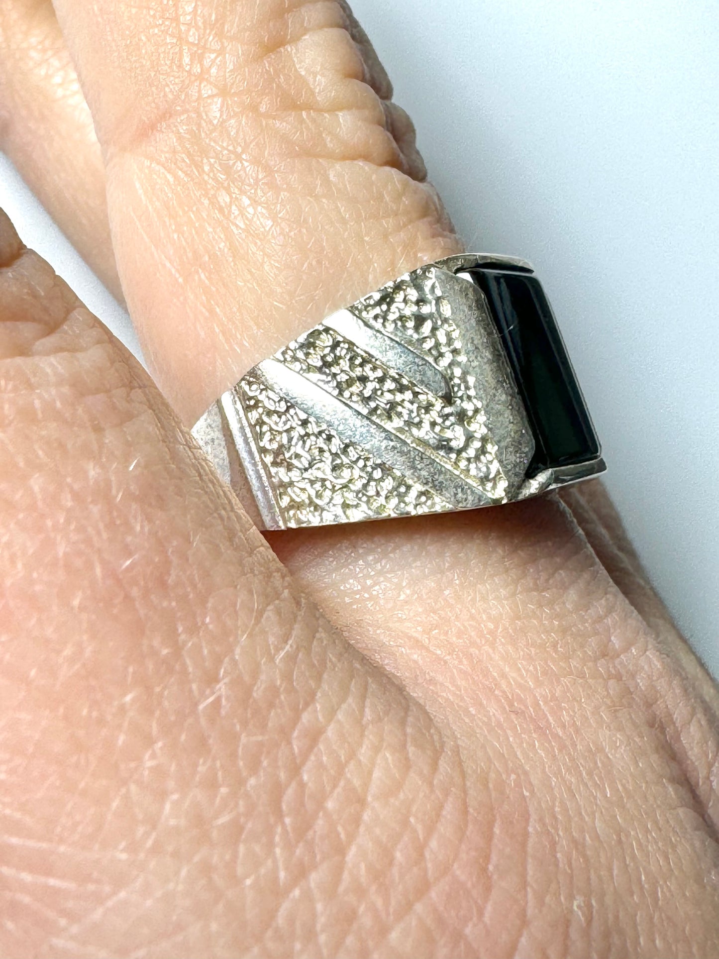 #4 Bague zircon plat noir argent sterling italien 925