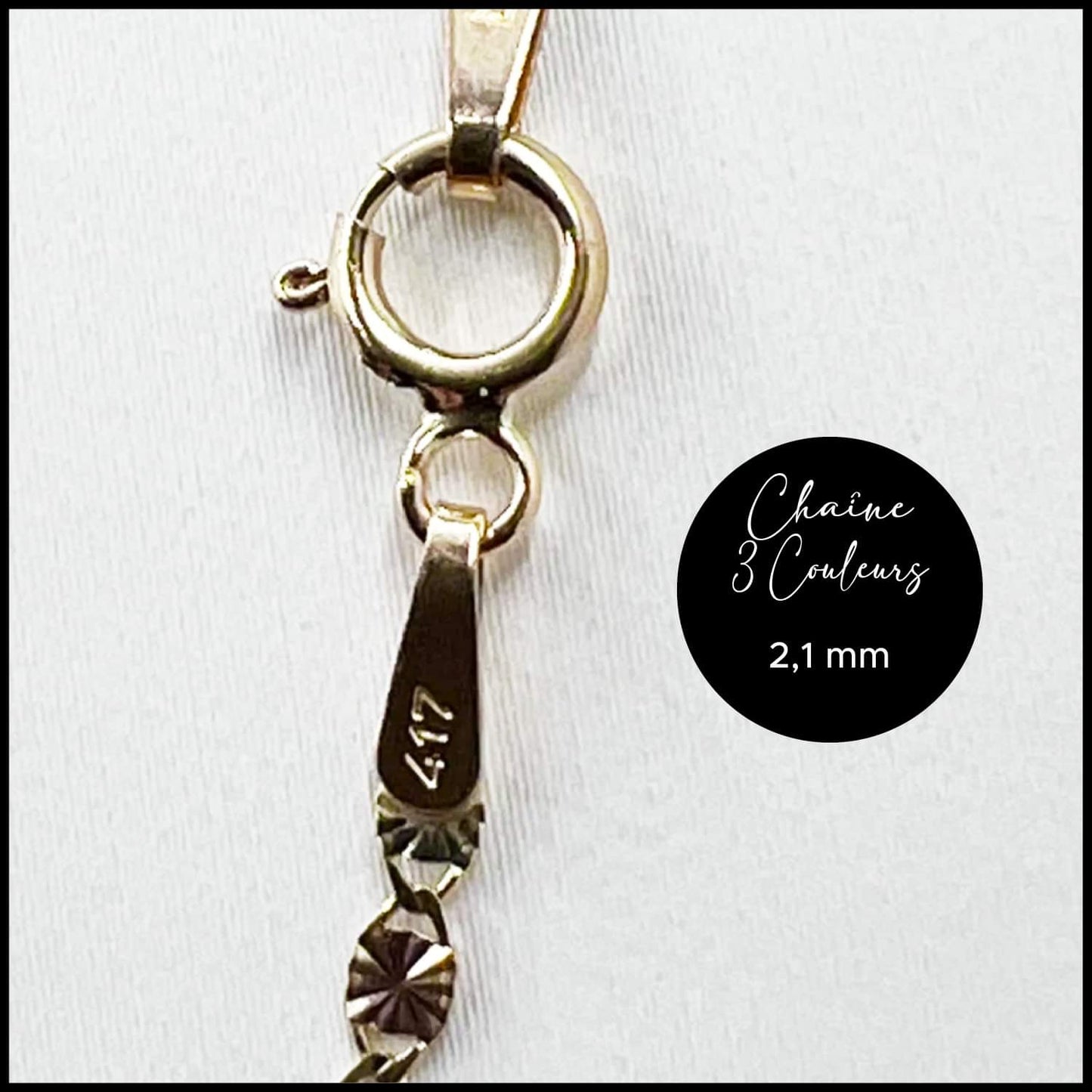 Chaîne losange étoilée avec carré 3 couleurs en or 10k