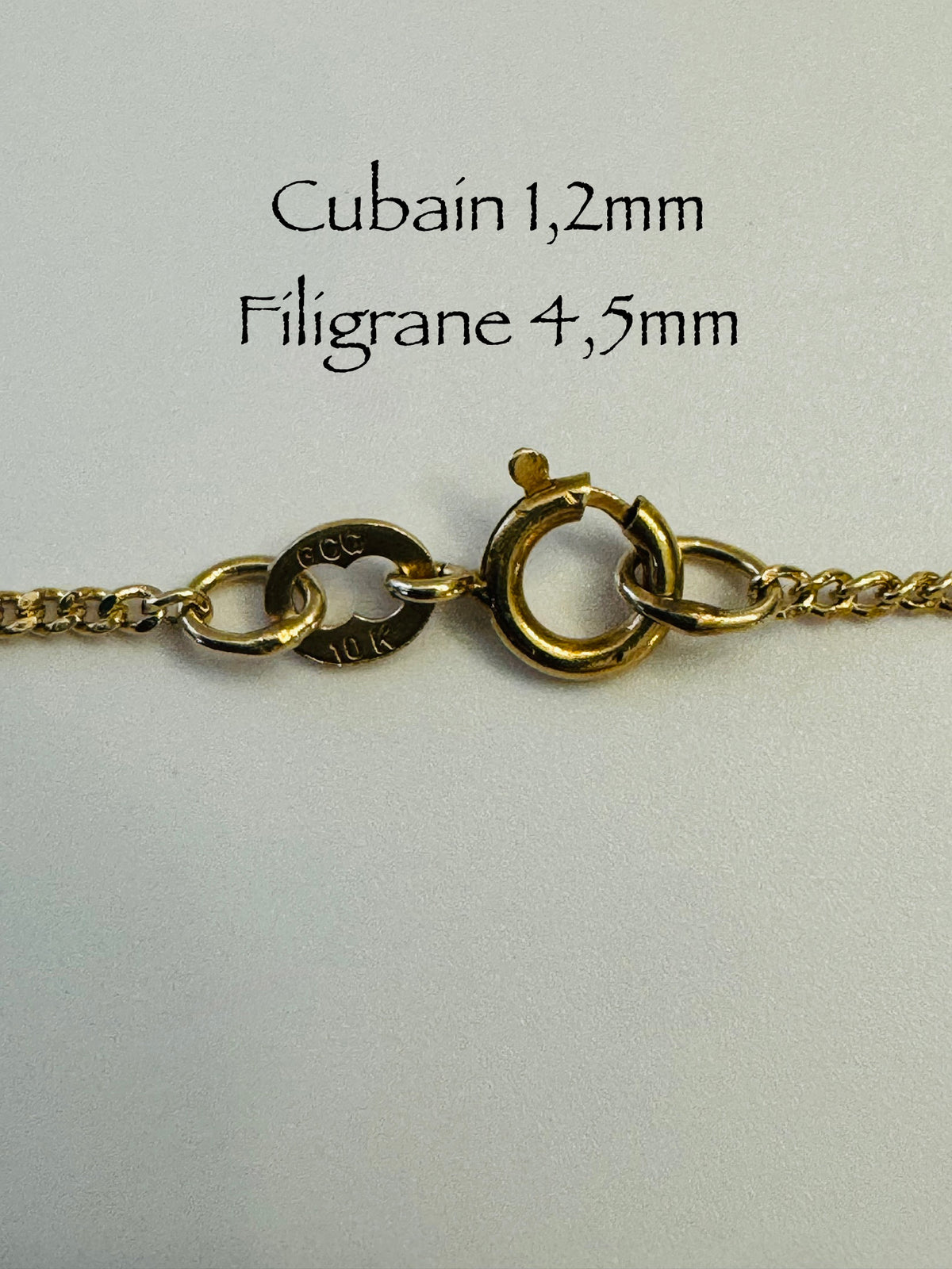 Chaîne cubaine 1,2 mm avec filigrane 4,5 mm en or 10k