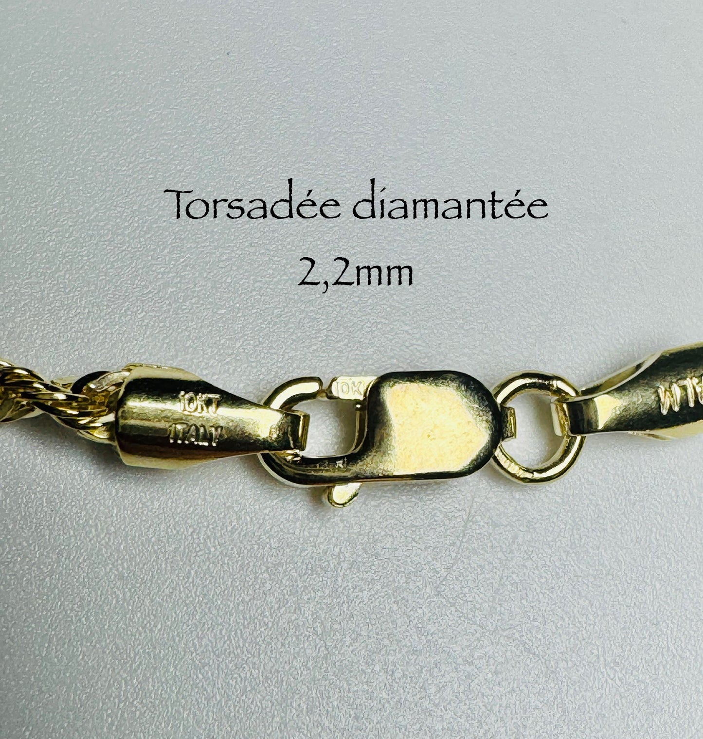 Chaîne torsadée diamantée 2,2mm en or 10k