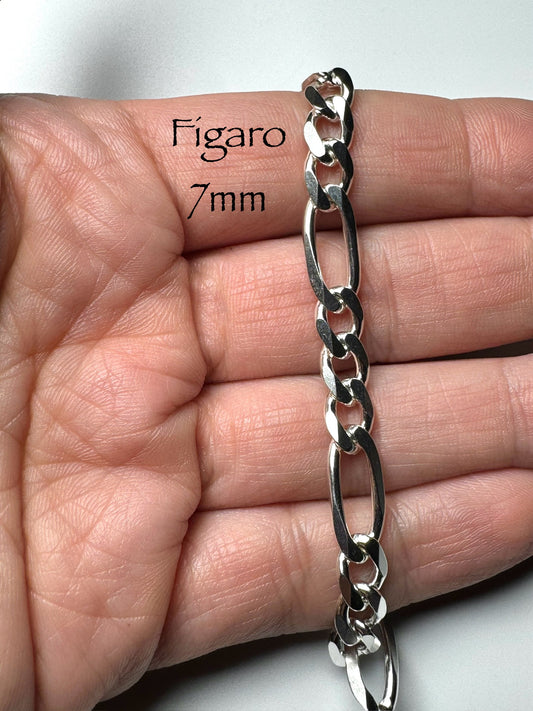 #201 Figaro Bracelet 7mm in 925 Sterling Silver