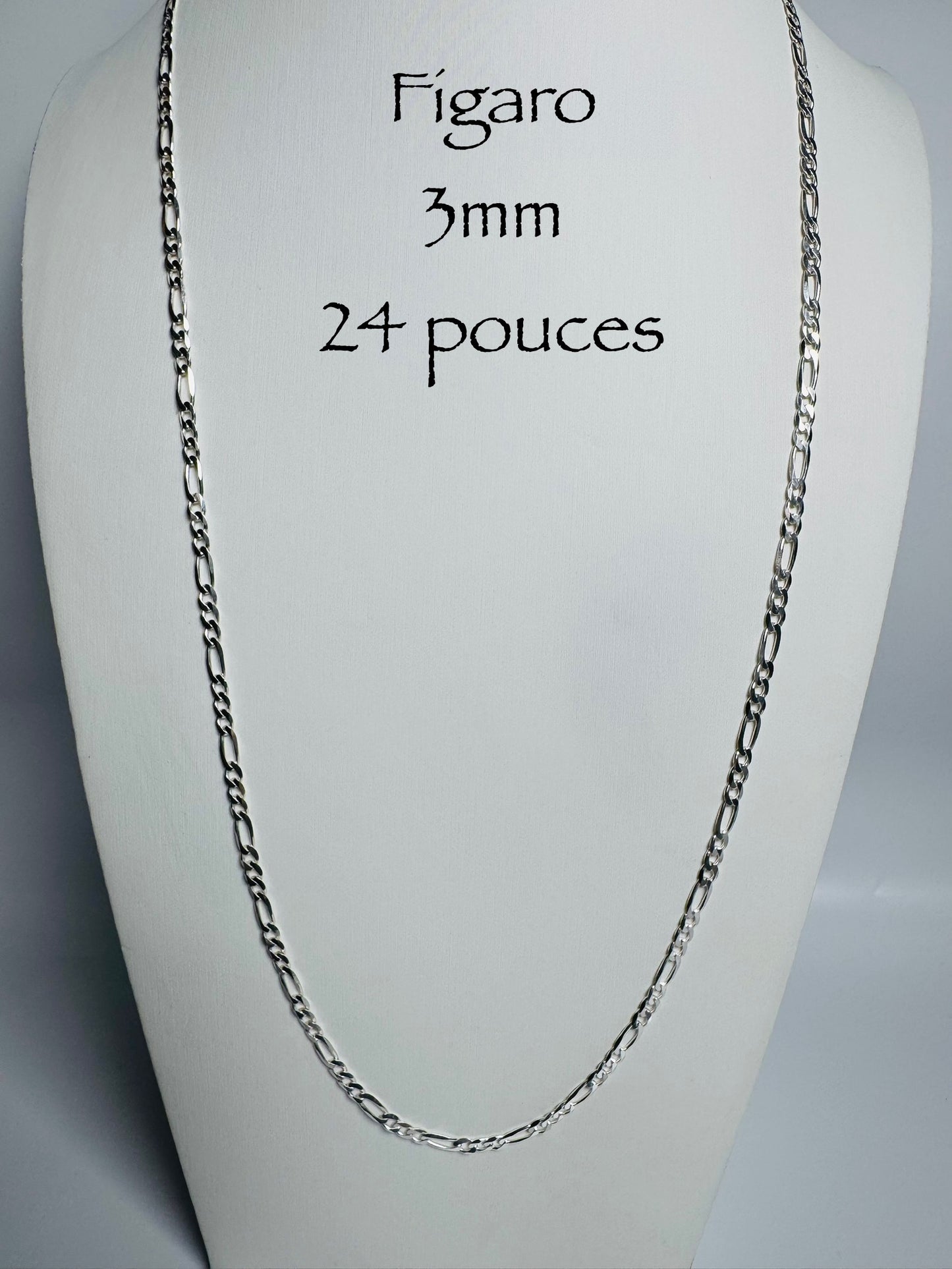 Chaîne Figaro 3 mm en argent sterling italien 925