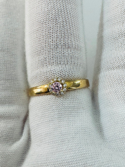 #202 Bague avec zircon rose et blanc en or 10 carats