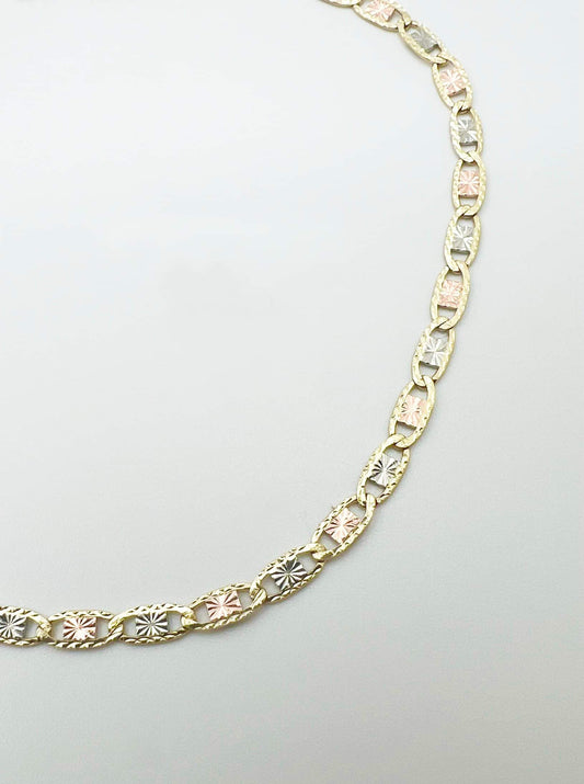 #119 Star-shaped bracelet, 3 colors, diamond cut, 2.2mm, in 10k gold