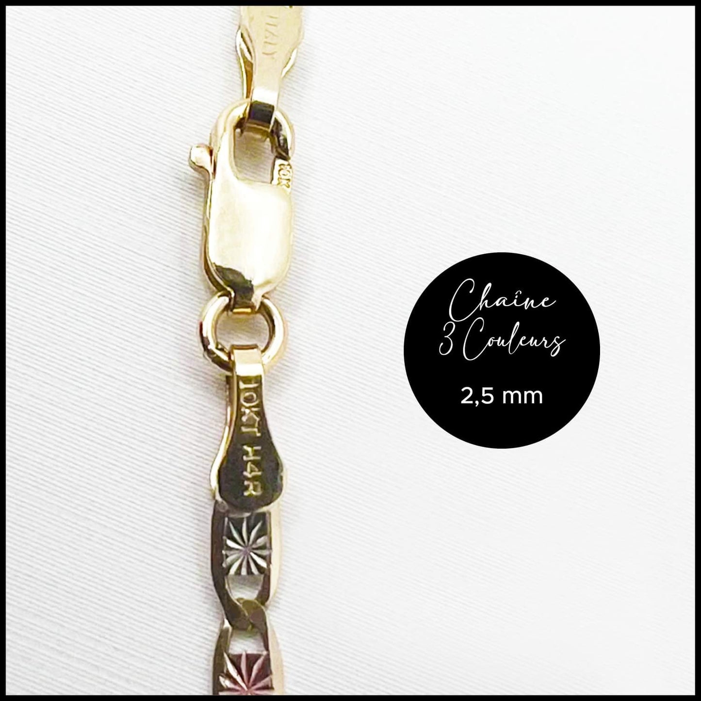 Chaîne étoilée 2,5 mm 3 couleurs en or 10k