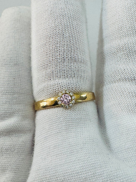 #202 Bague avec zircon rose et blanc en or 10 carats