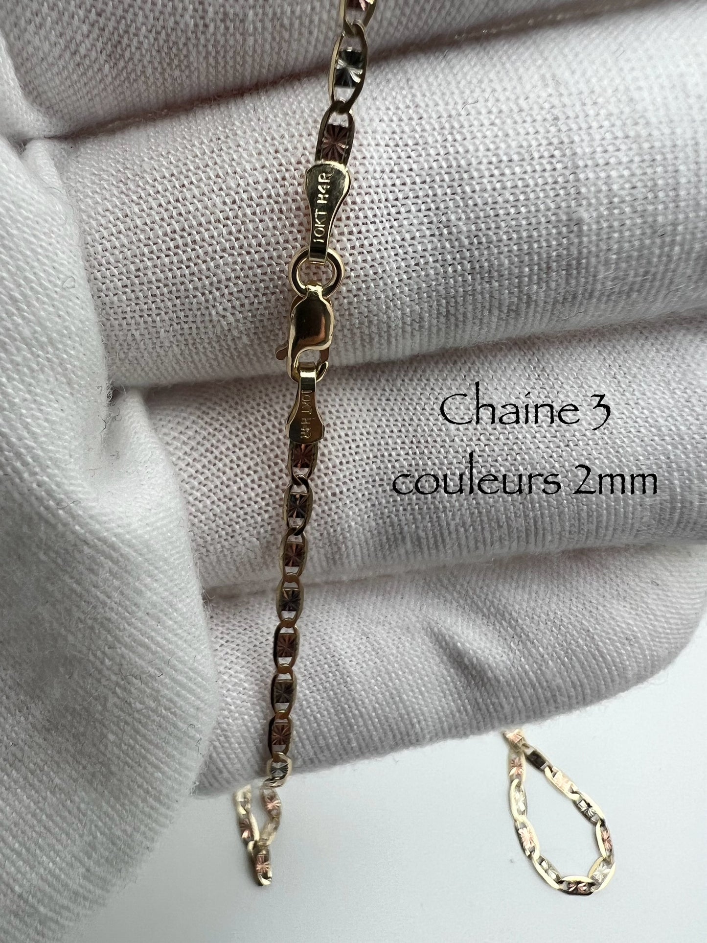 3-color 2mm star chain in 10k gold