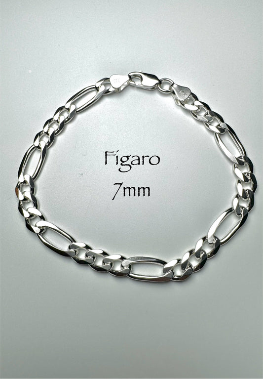 #201 Figaro Bracelet 7mm in 925 Sterling Silver