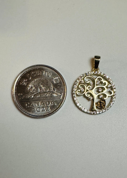 #429 Pendentif arbre de vie avec zircon et cœur en or 10 carats