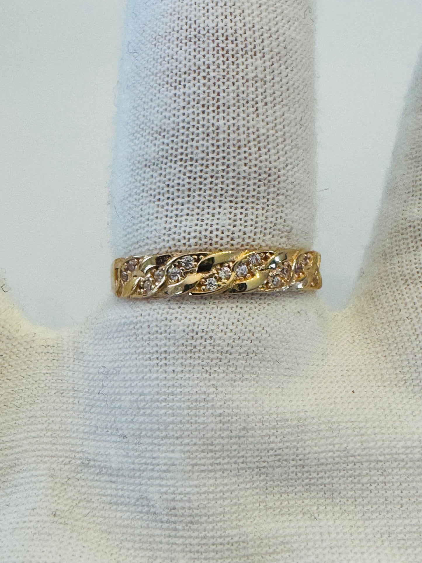 #204 bague alliance et jonc entrelacée de zircon en or 10k