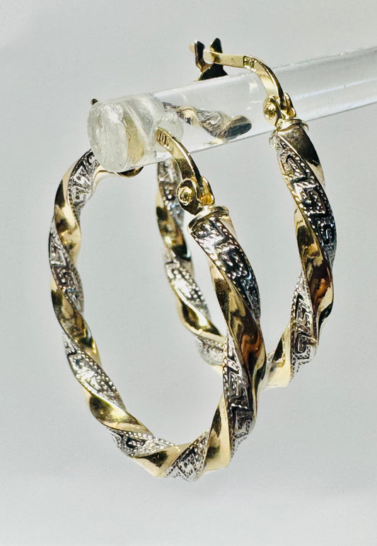 #303 boucles d’oreilles anneaux médusa deux couleurs en or 10k