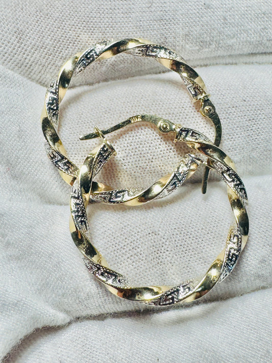 #303 boucles d’oreilles anneaux médusa deux couleurs en or 10k