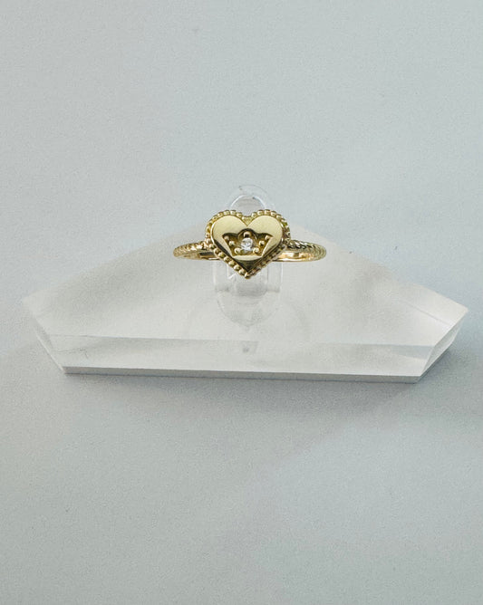 #206 bague cœur avec couronne en zircon en or 10 carats