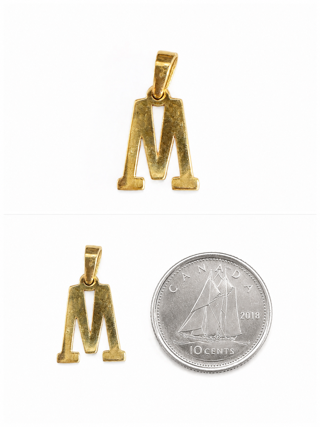 Pendentif lettre M uni or 10k