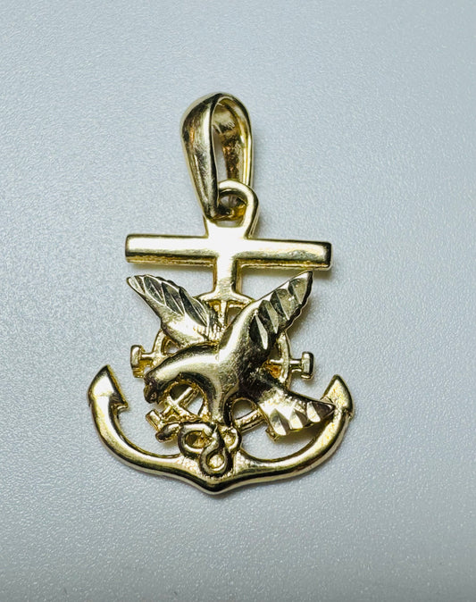 #470 pendentif ancre avec oiseaux en or 10k