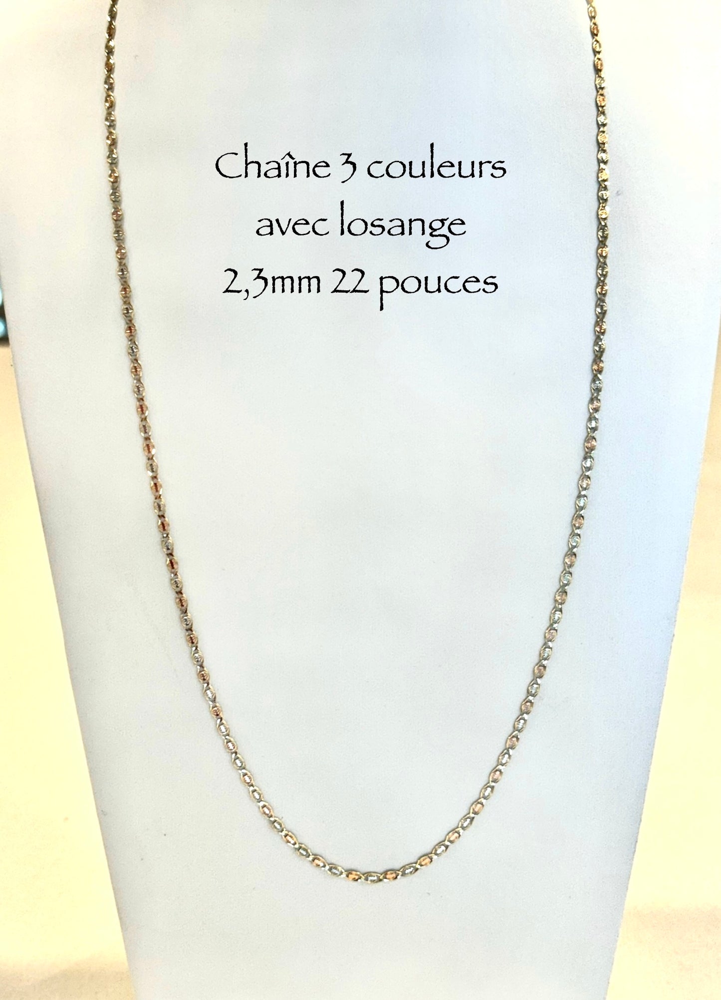 Chaîne losange 3 couleurs 2,3mm en or 10k