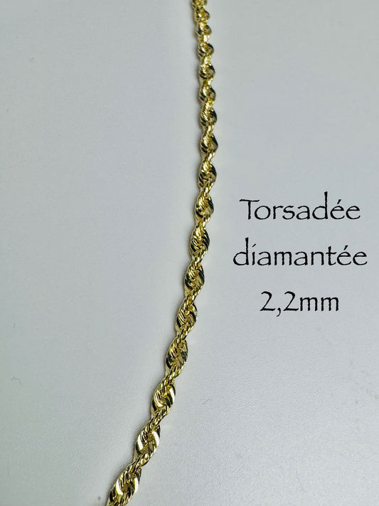 Chaîne torsadée diamantée 2,2mm en or 10k