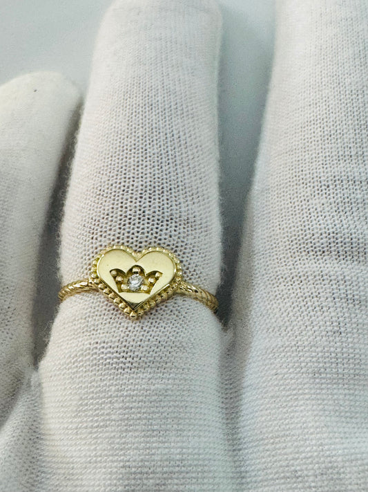 #206 bague cœur avec couronne en zircon en or 10 carats