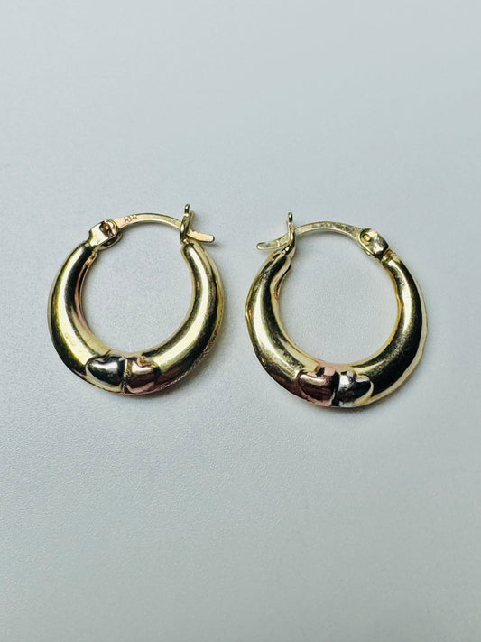 #305 boucles d’oreilles 2 cœurs 3 couleurs en or 10k