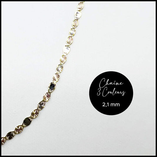 Chaîne losange étoilée avec carré 3 couleurs en or 10k