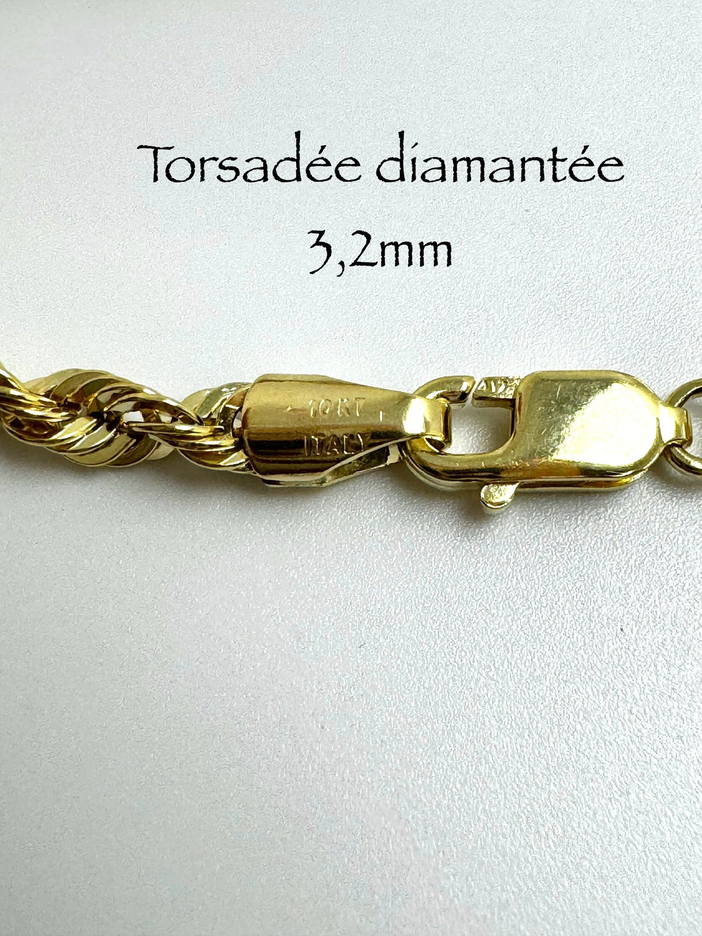Chaîne torsadée diamantée 3,2 mm en or 10k
