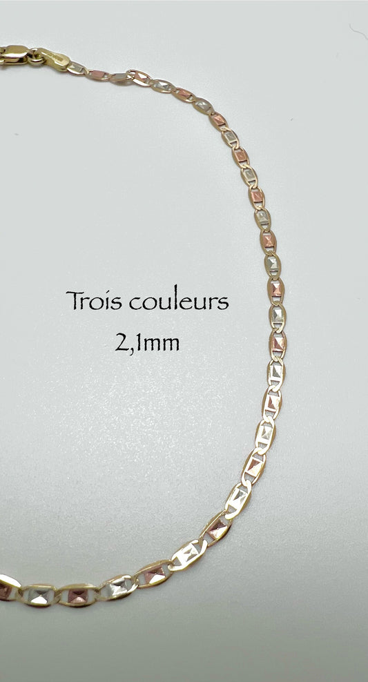 #506 chaîne de cheville trois couleurs 2,1 mm en or 10k