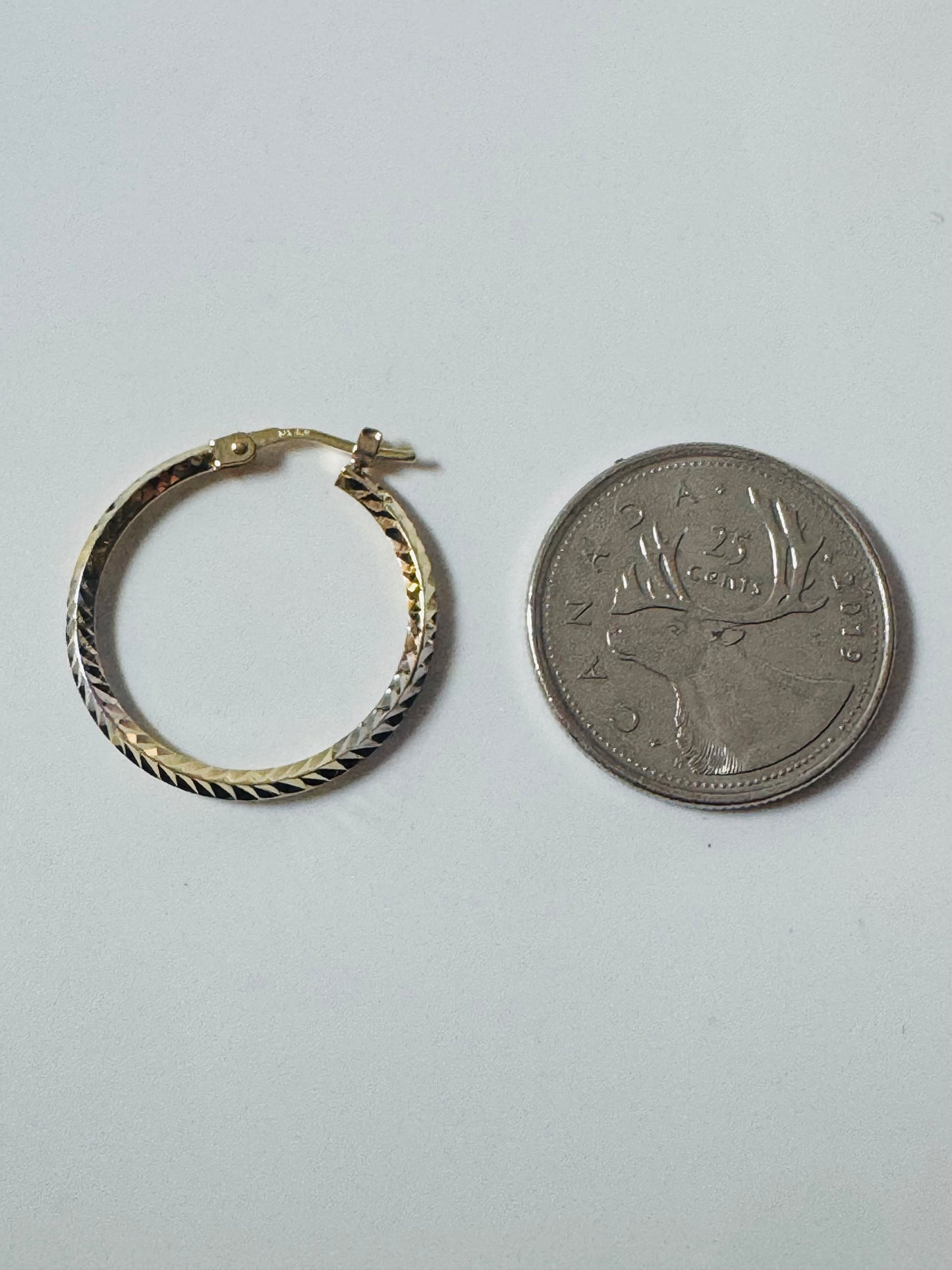 #319 boucles d’oreilles anneaux coupe diamantée 2 couleurs en or 10k