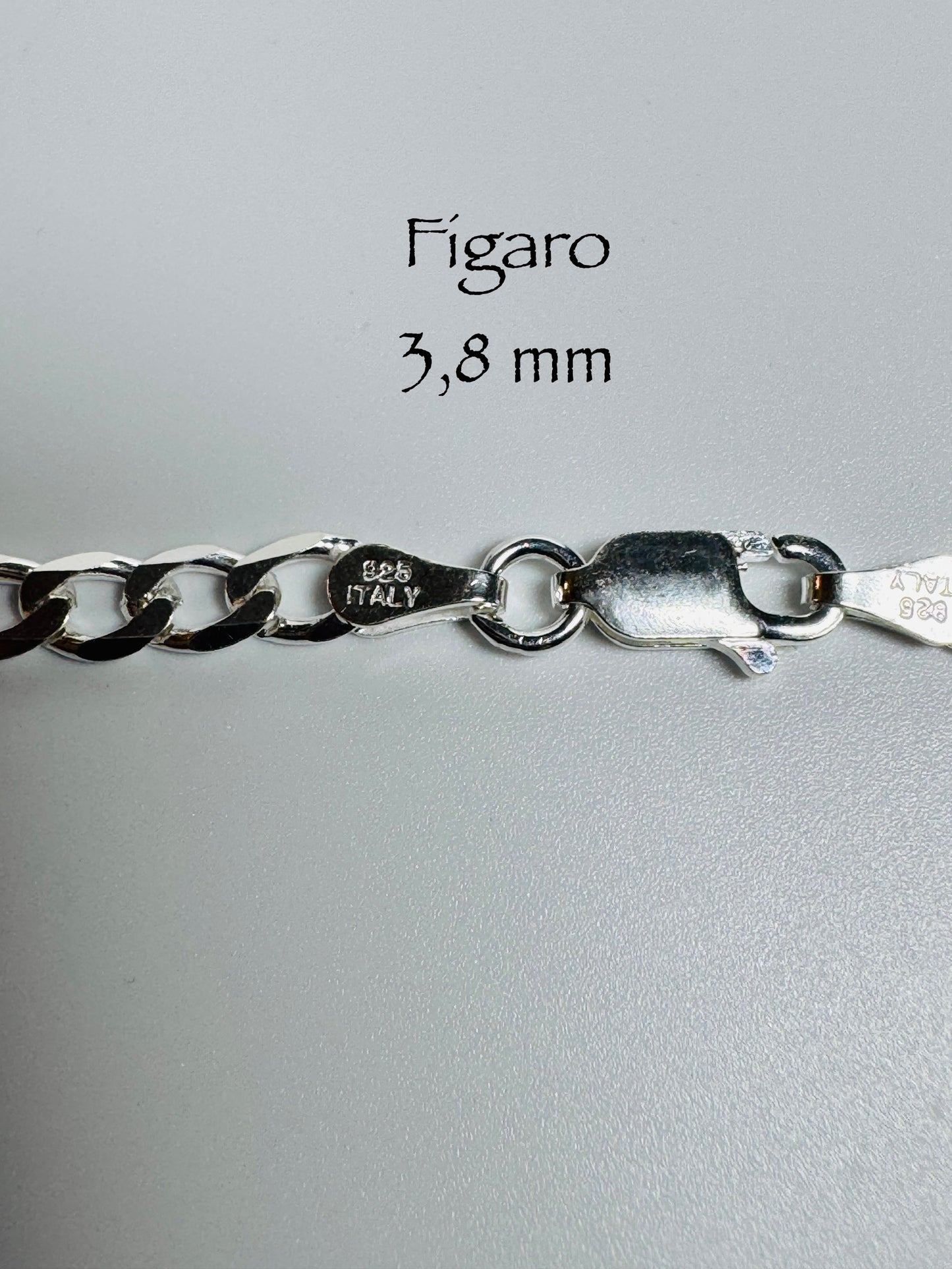 Chaîne Figaro 3,8 mm en argent sterling italien 925