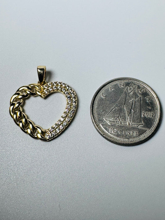 #471 pendentif cœur cubain avec zircon en or 10 carats
