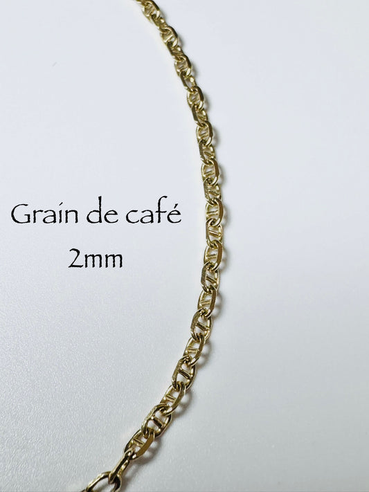 #501 chaîne de cheville grain de café 2 mm en or 10 carats