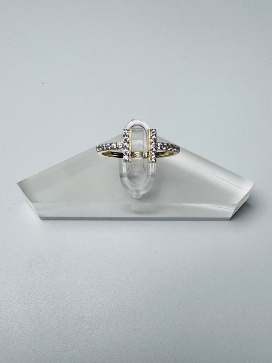 #201 bague double T avec zircon en or 10k