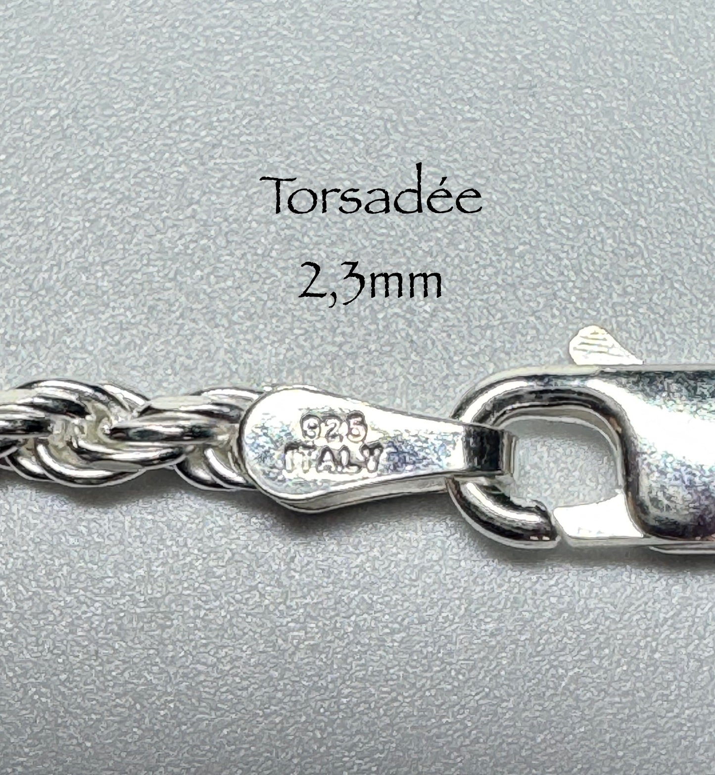 Cadena trenzada de 2,3 mm en plata de ley 925