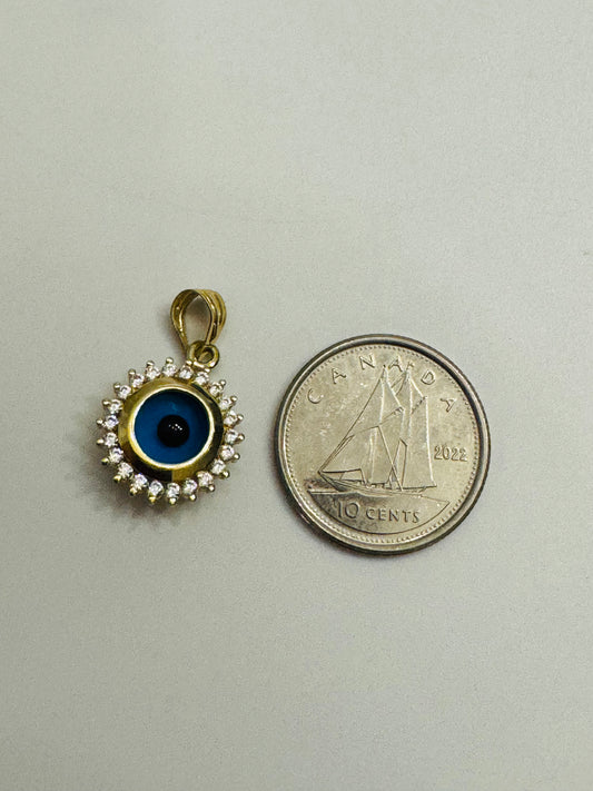 #461 pendentif troisième œil rond avec zircon blanc en or 10 carats