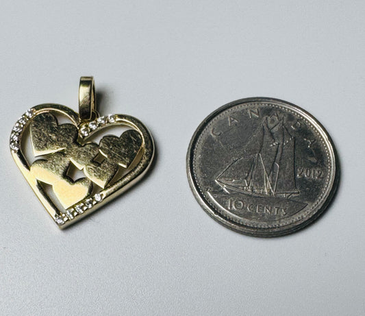 #479 pendentif cœur rempli de cœur avec zircon en or 10 carats