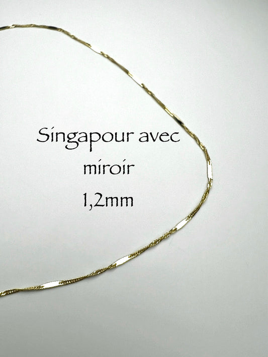 1.2 mm Singapore chain with mirror finish in 10k gold