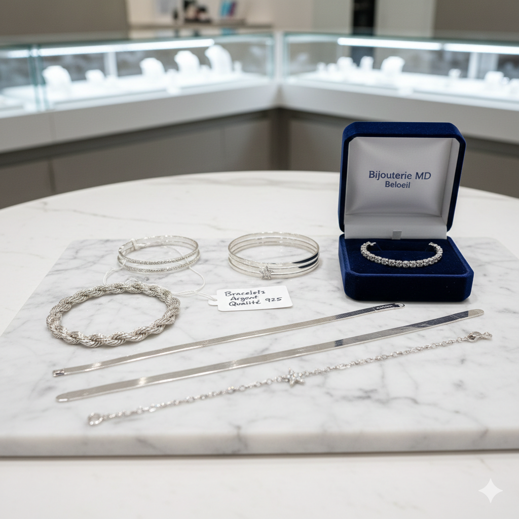 Bracelet en argent sterling 925 brillant, bijou de qualité européenne de la collection Bijouterie MD Beloeil.