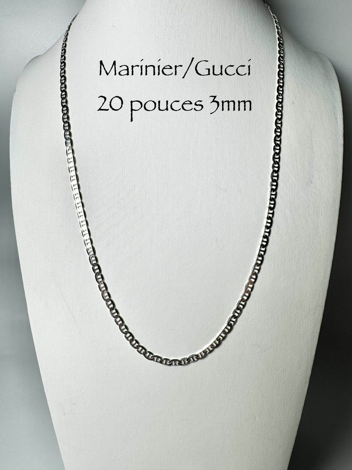 Marinier/Gucci 3mm chain in 925 Italian silver/sterling