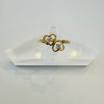 #210 bague double cœur zircon au centre en or 10k