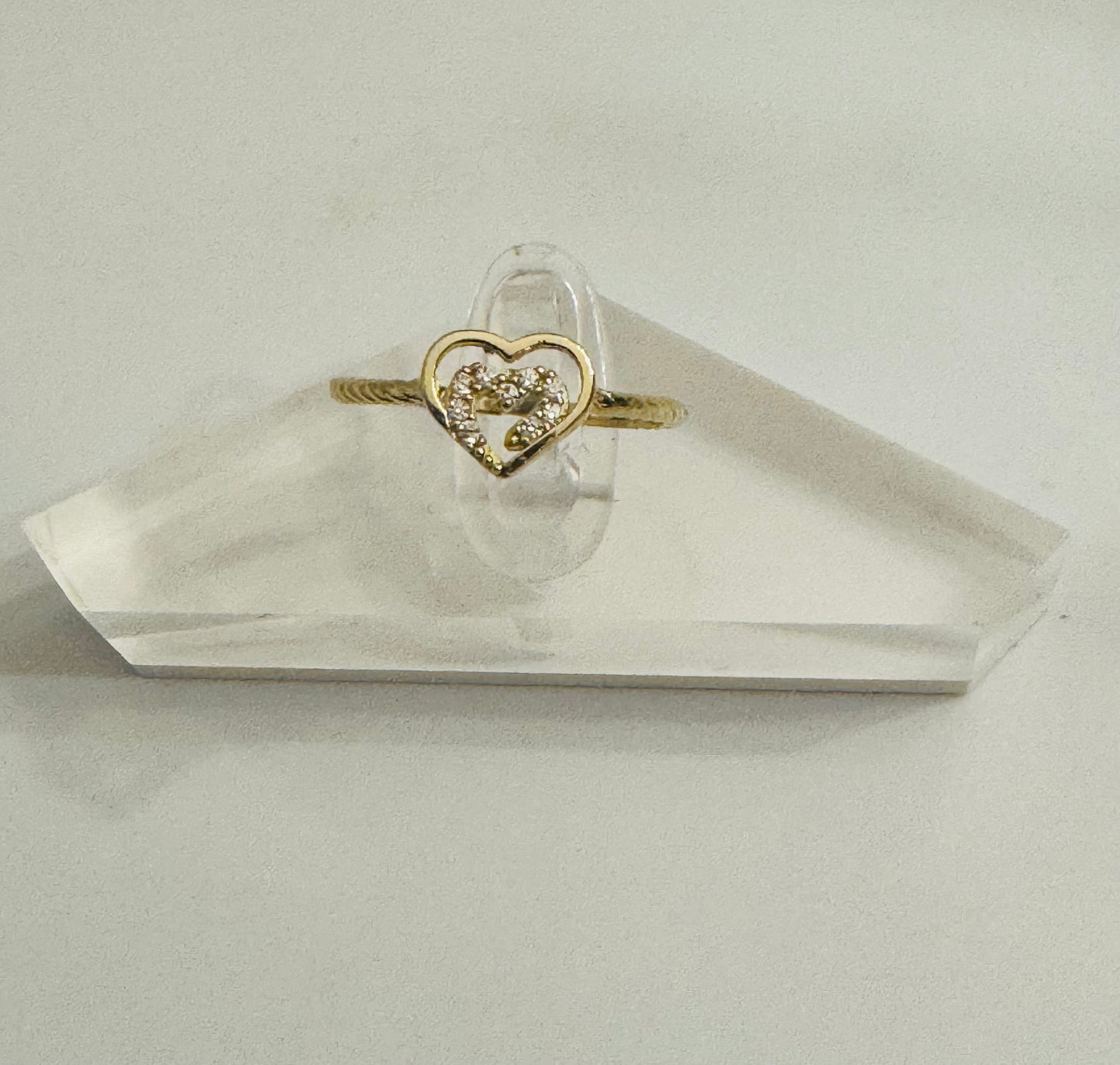 #209 bague double cœur un en zircon en or 10k