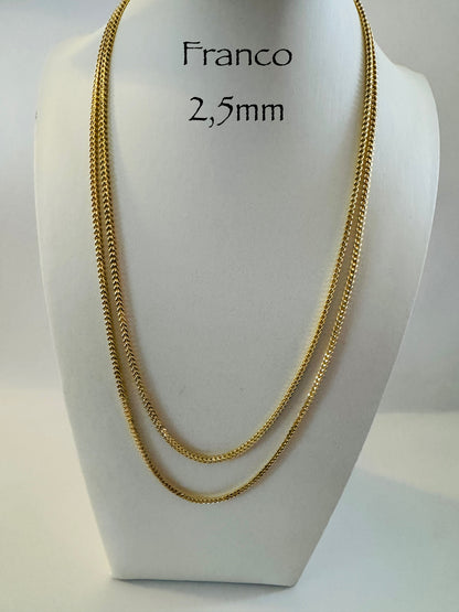 Cadena Franco de 2,5 mm en oro de 10 k
