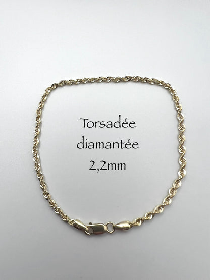 #108 bracelet torsadée diamantée 2,2mm en or 10k