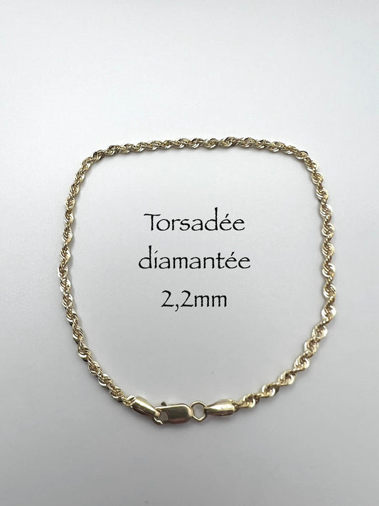 #108 bracelet torsadée diamantée 2,2mm en or 10k