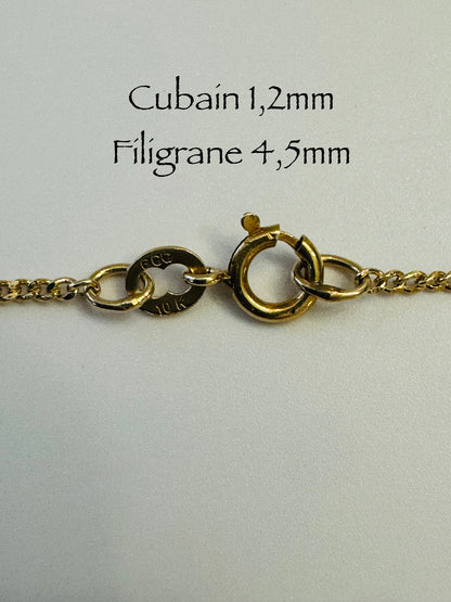 Chaîne cubaine 1,2 mm avec filigrane 4,5 mm en or 10k
