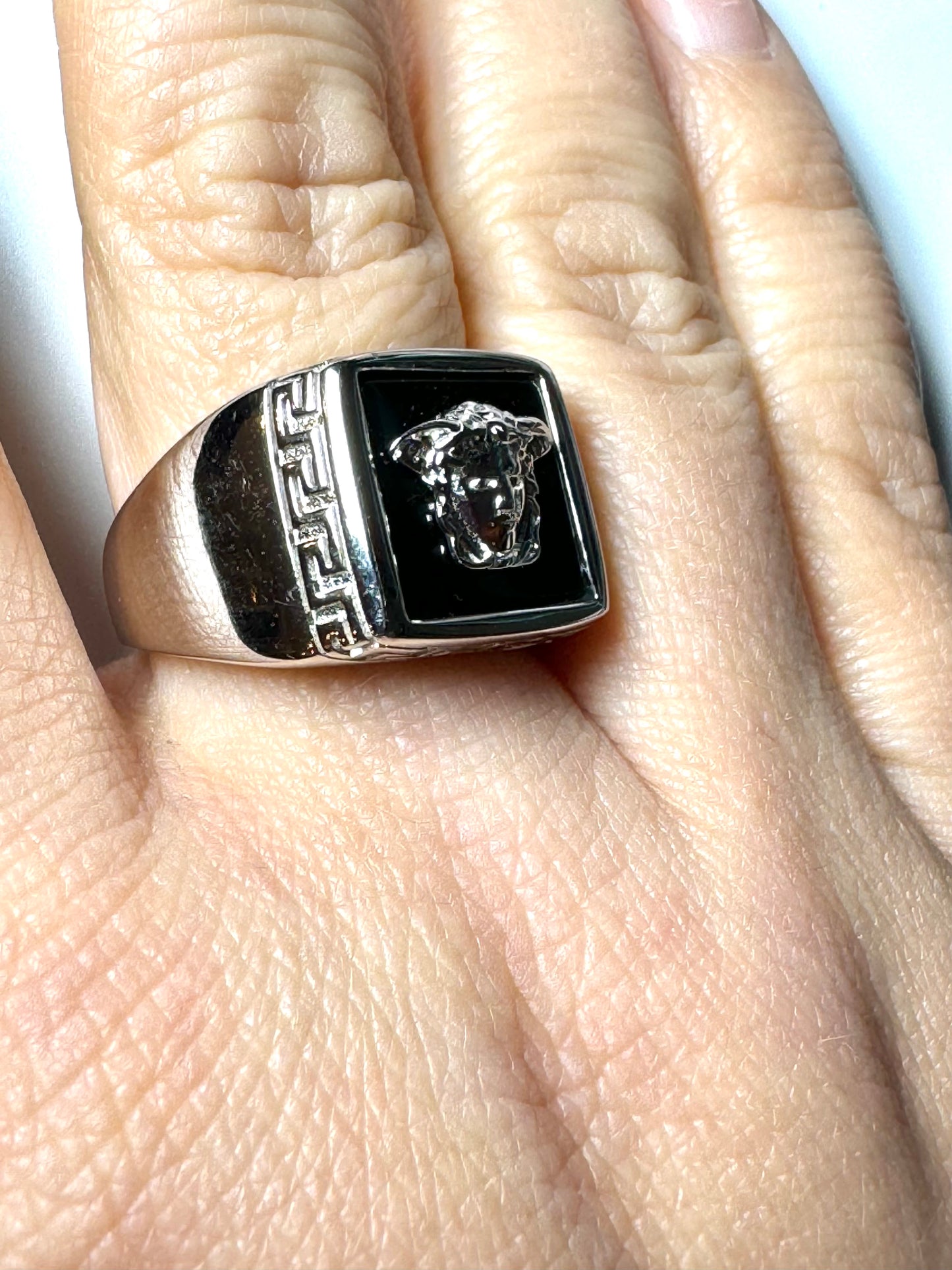 Bague médusa zircon noir en argent/sterling italien 925