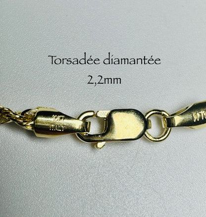 Chaîne torsadée diamantée 2,2mm en or 10k