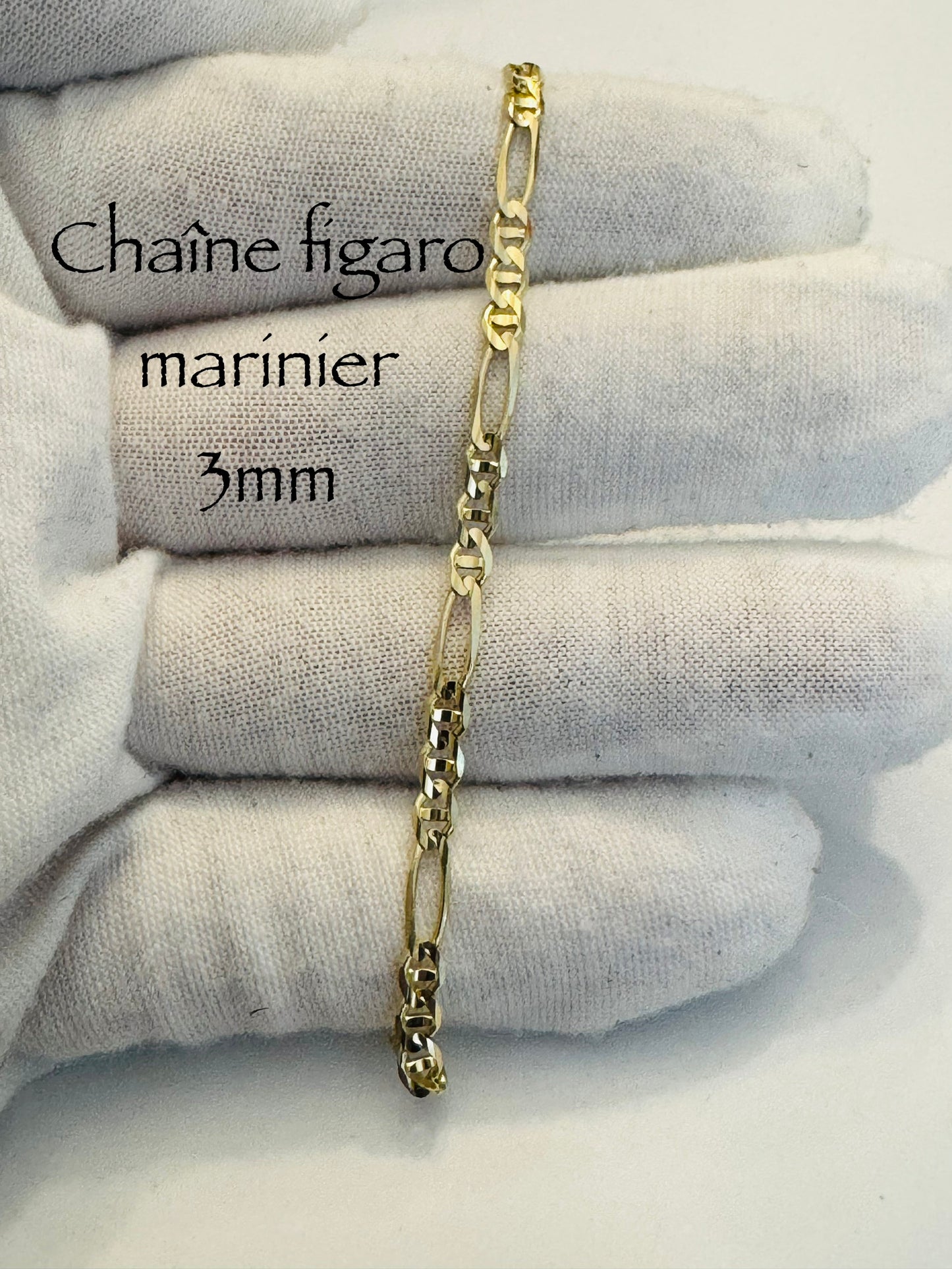 Chaîne Figaro marinier 3 mm pleine en or 10k