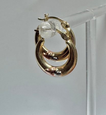 #305 boucles d’oreilles 2 cœurs 3 couleurs en or 10k