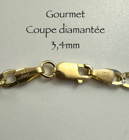 Chaîne gourmet coupe diamantée 3,4 mm en or 10k