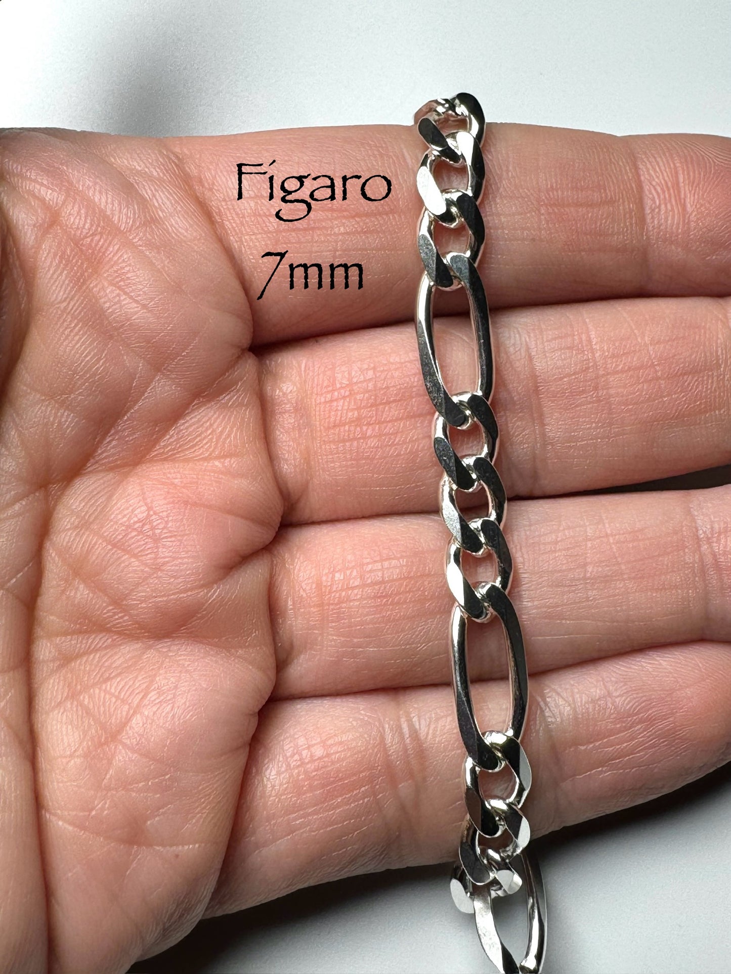 Bracelet Figaro 7mm en argent/sterling 925